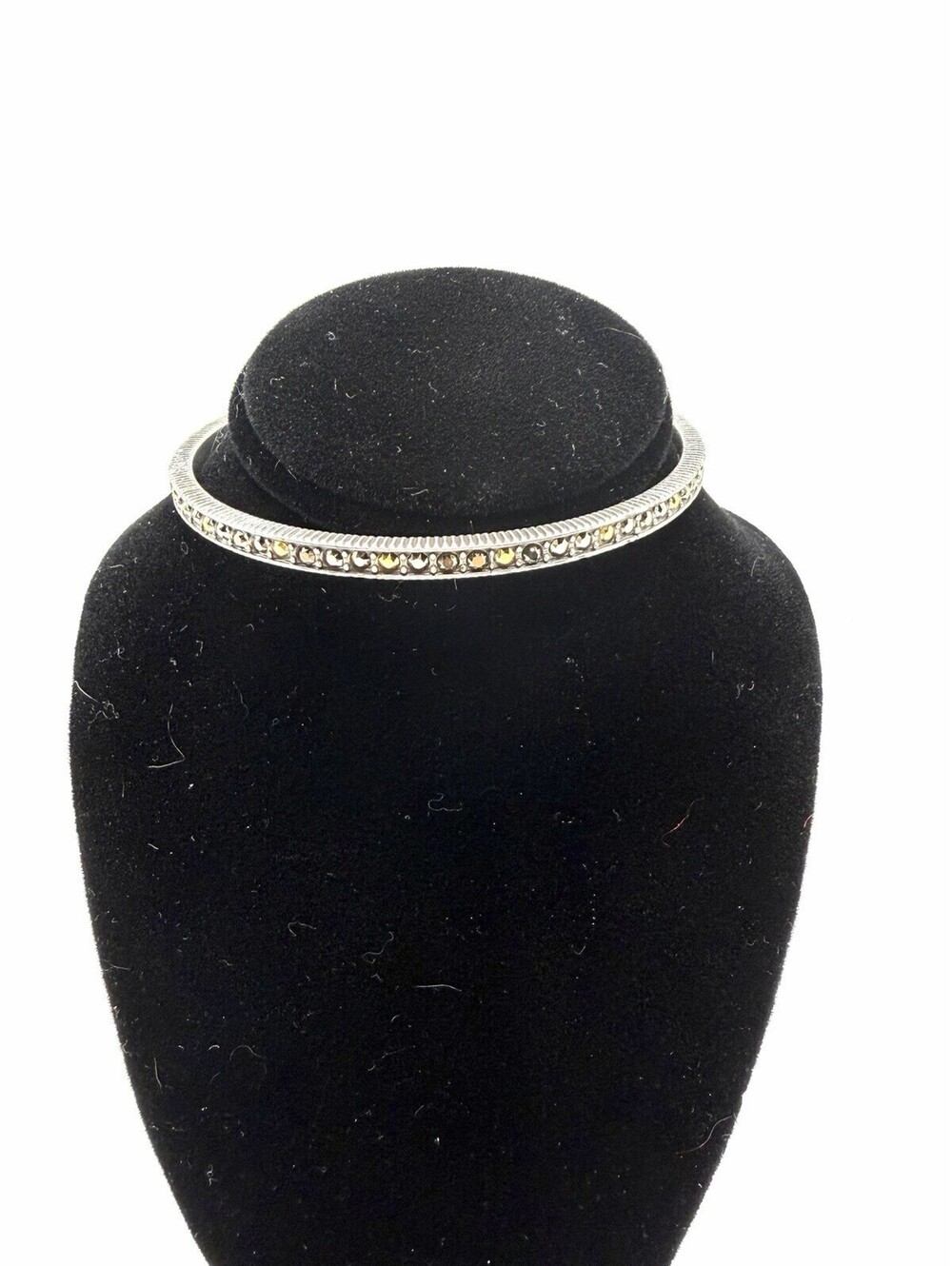 Brighton MELANGE Silver Ridged Bangle Gold Marcasite Crystals Bracelet, EUC